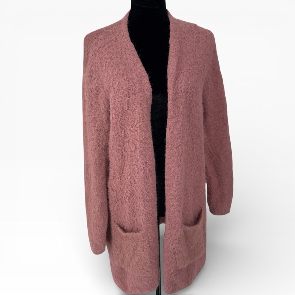 Free People Long Cardigan Sweater Fuzzy Open Pink Size S Long Sleeve Pockets